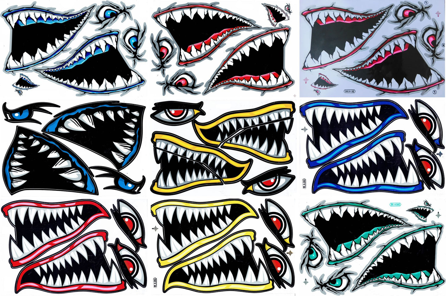 ENSEMBLE D'ÉPARGNE 9 BOW Requin Bouche Dents De Requin Autocollant Moto Vélo Planche À Roulettes Voiture Tuning Auto-Adhésif S15