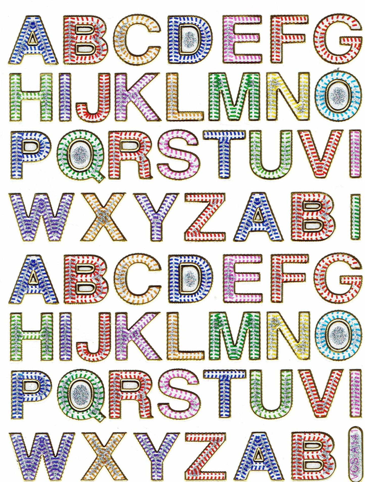 Lettres ABC coloré hauteur 14 mm autocollant autocollant métallisé paillettes effet école bureau dossier enfants artisanat maternelle 1 feuille 003