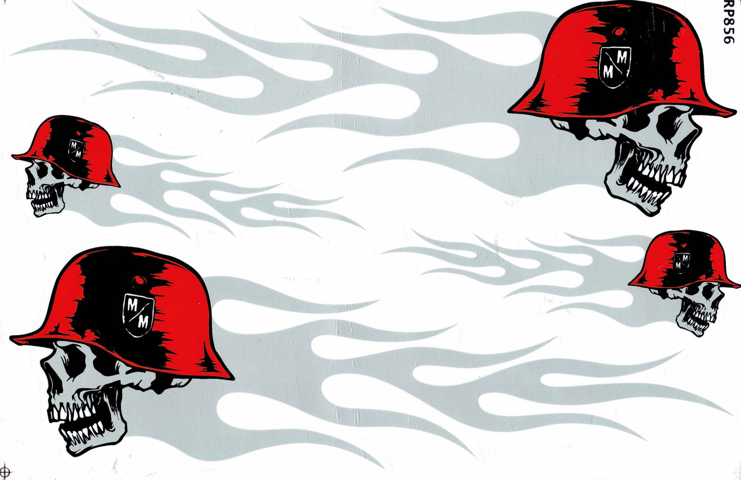 Totenkopf Flammen Feuer grau Aufkleber Sticker Motorrad Roller Skateboard Auto Tuning Modellbau selbstklebend 041
