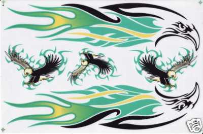 Adler Kopf Flammen Feuer grün Aufkleber Sticker Motorrad Roller Skateboard Auto Tuning Modellbau selbstklebend 058