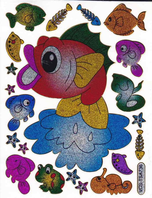 Fisch Fisches Meeresbewohner Wassertiere Tiere bunt Aufkleber Sticker metallic Glitzer Effekt für Kinder Basteln Kindergarten Geburtstag 1 Bogen 104