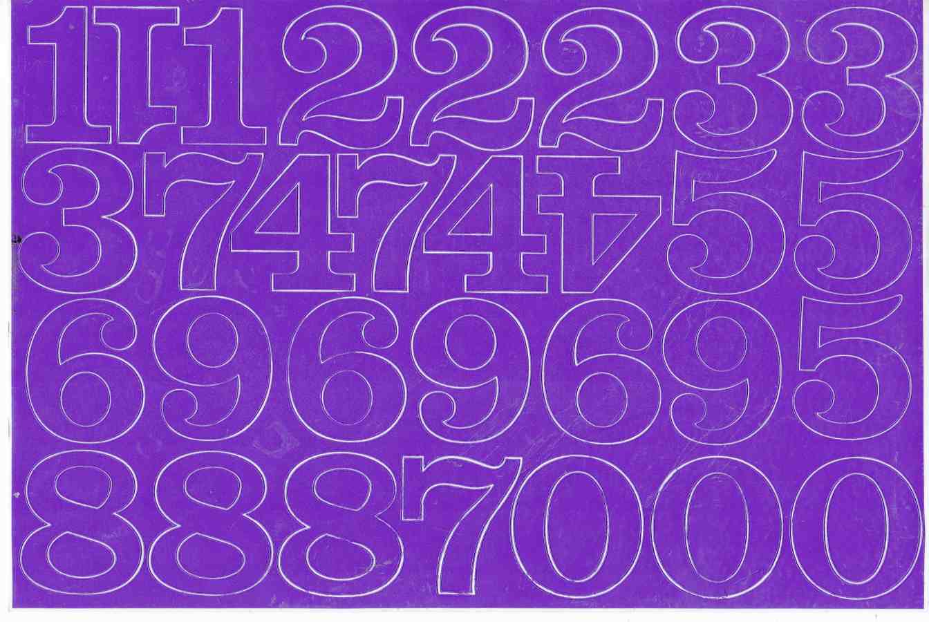 Numéros chiffres violet 40 mm de haut autocollants pour dossiers de bureau enfants artisanat maternelle anniversaire 1 feuille 107