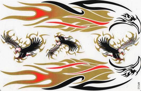 Adler Kopf Flammen Feuer gold Aufkleber Sticker Motorrad Roller Skateboard Auto Tuning Modellbau selbstklebend 126