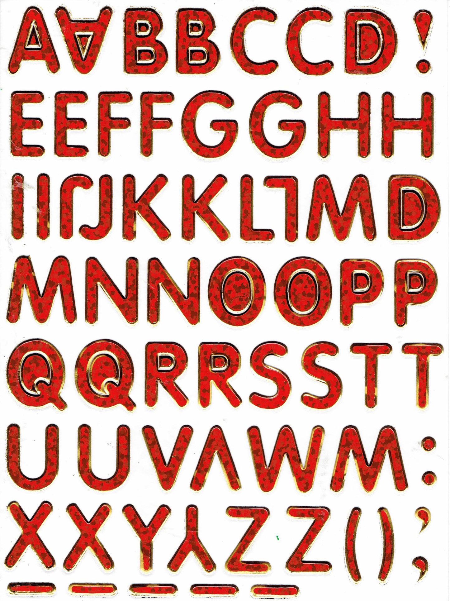 Lettres ABC rouge hauteur 14 mm autocollant autocollant métallisé paillettes effet école bureau dossier enfants artisanat maternelle 1 feuille 161