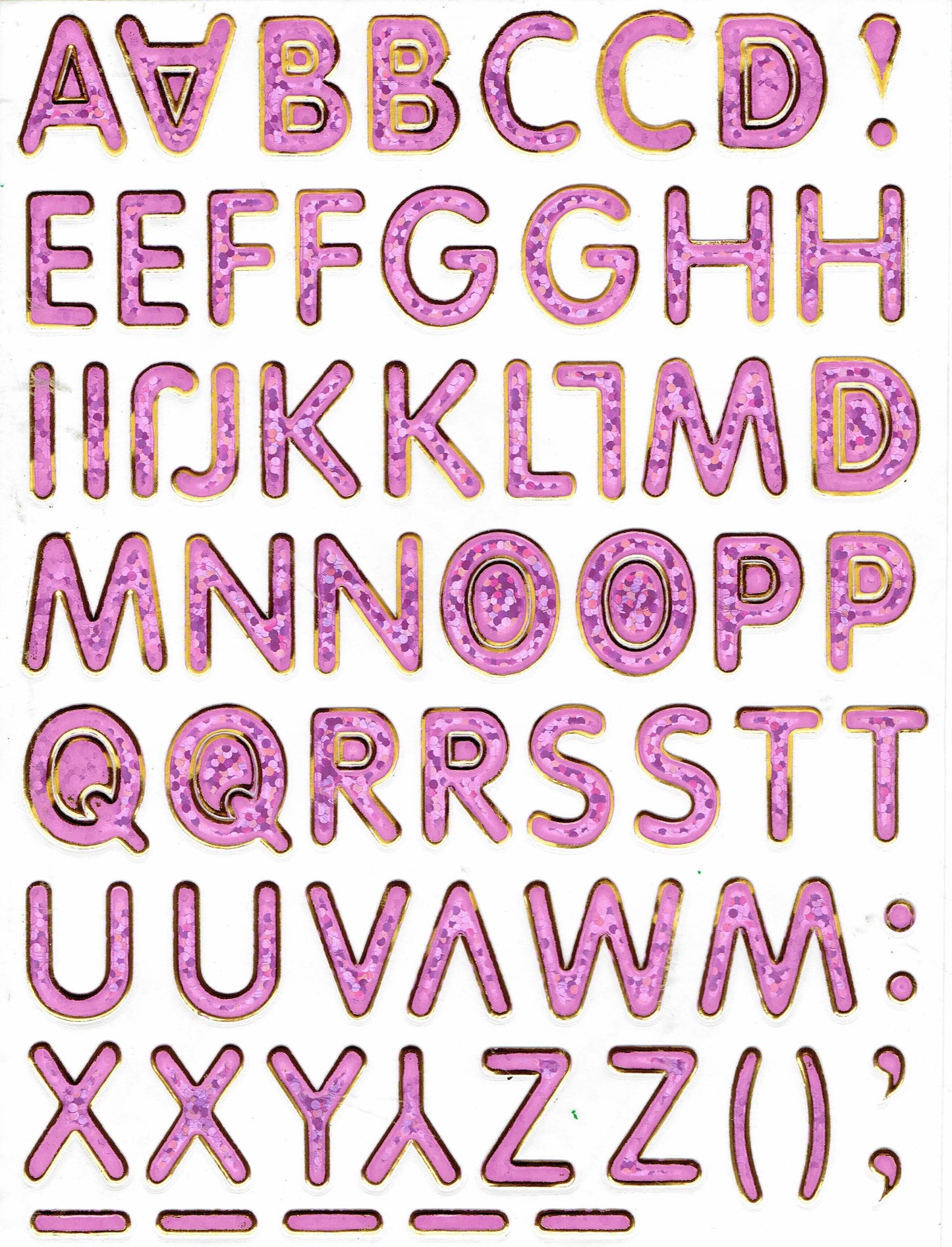 Lettres ABC rose hauteur 14 mm autocollant autocollant métallisé paillettes effet école bureau dossier enfants artisanat maternelle 1 feuille 162