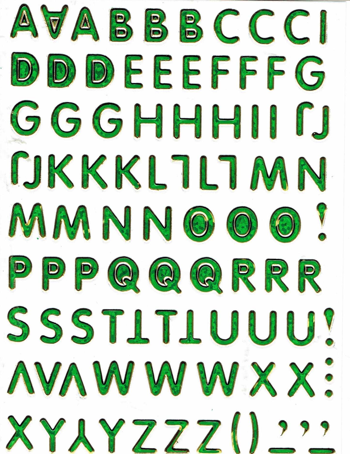 Lettres ABC vert hauteur 10 mm autocollant autocollant métallisé effet paillettes école bureau dossier enfants artisanat maternelle 1 feuille 175