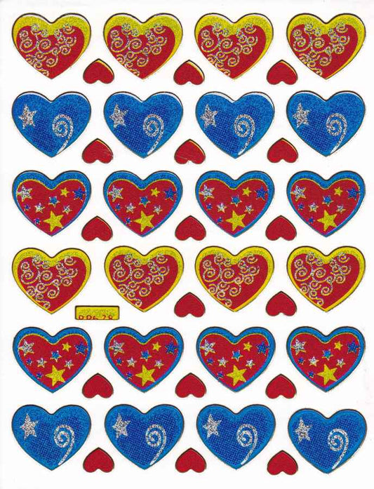 Heart hearts colorful love sticker metallic glitter effect for children crafts kindergarten birthday 1 sheet 225