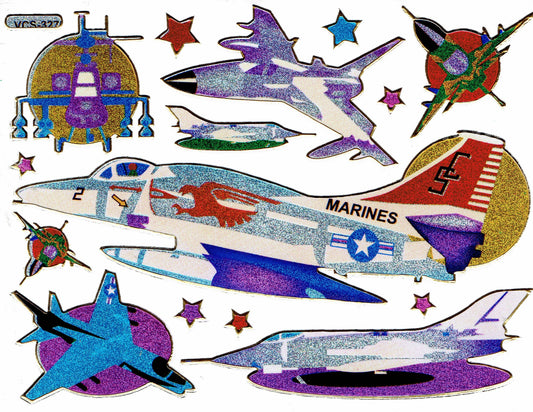 Flugzeuge Jet Kampfflieger Aufkleber Sticker metallic Glitzer Effekt Schule Kinder Basteln Kindergarten 1 Bogen 240