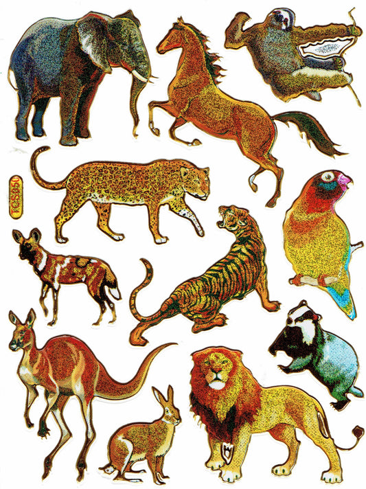 Löwe Elefant Pferd bunt Tiere Aufkleber Sticker metallic Glitzer Effekt Kinder Basteln Kindergarten 1 Bogen 241
