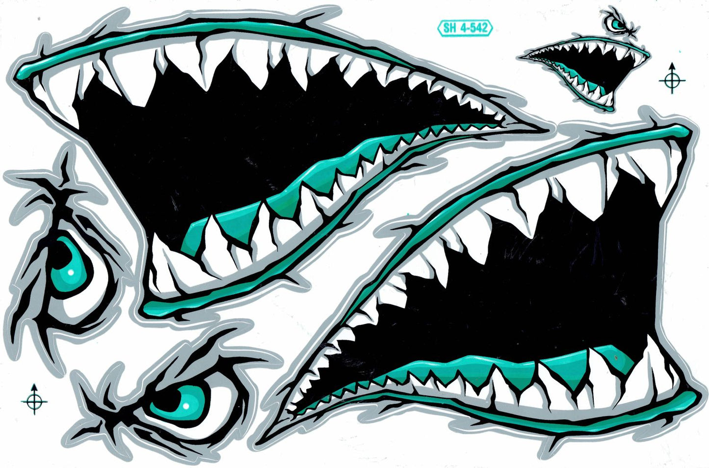 Requin bouche pharynx dents vert autocollant moto scooter planche à roulettes voiture tuning modèle bâtiment auto-adhésif 263