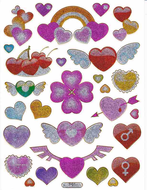 Heart hearts colorful love sticker metallic glitter effect for children crafts kindergarten birthday 1 sheet 296