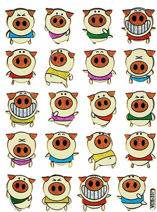 Variété étincelante : Petits cochons colorés - Autocollants pailletés métalliques pour enfants, activités manuelles et maternelle, 1 feuille