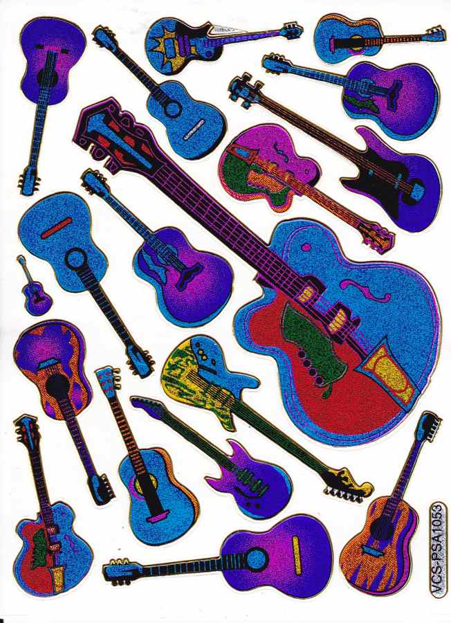 Guitare musique bande autocollants autocollants métallisé paillettes effet écoliers artisanat maternelle 1 feuille 323