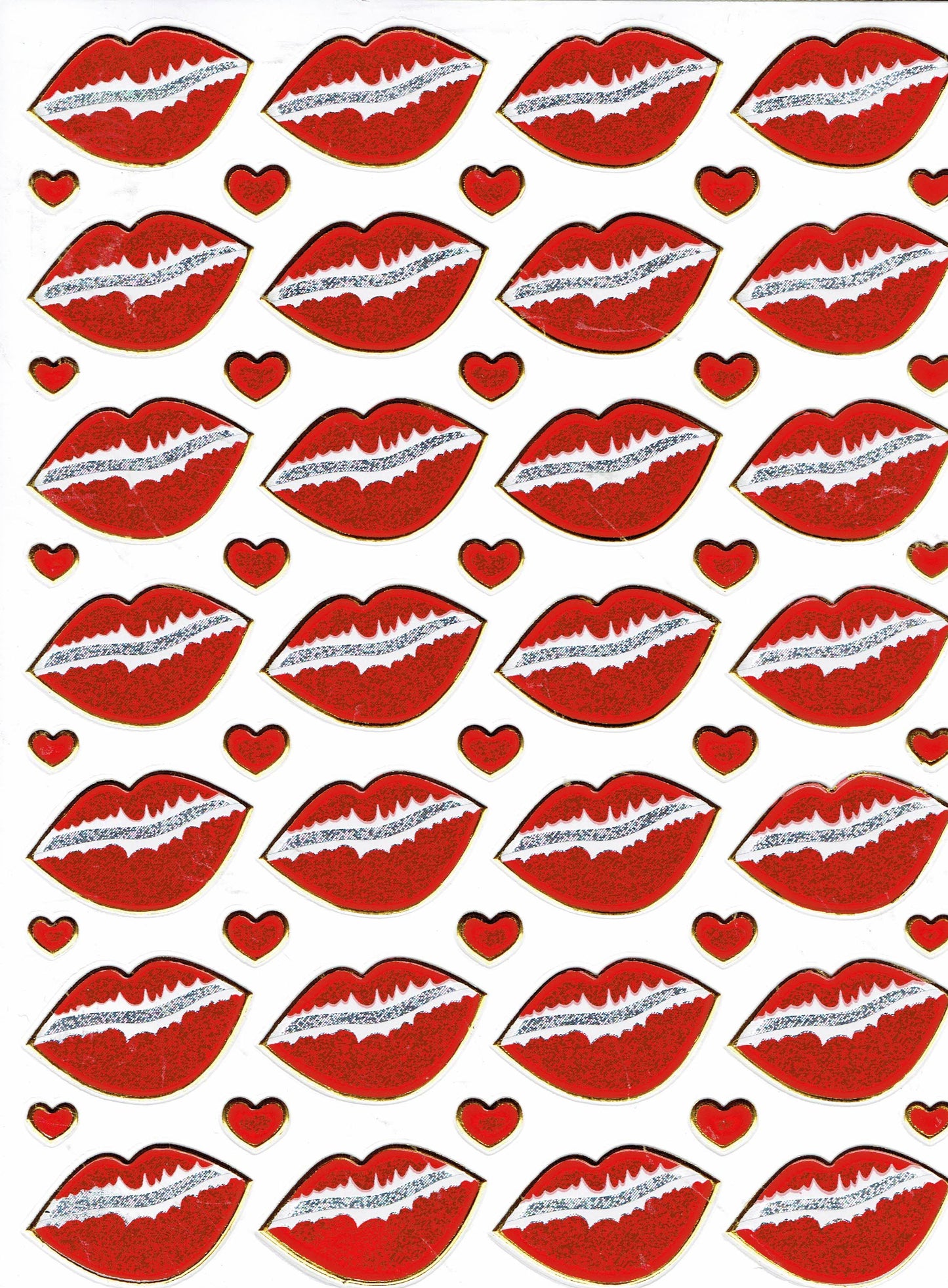 Kissing Lips Heart Hearts red Love Stickers metallic glitter effect for children crafts kindergarten birthday 1 sheet 330