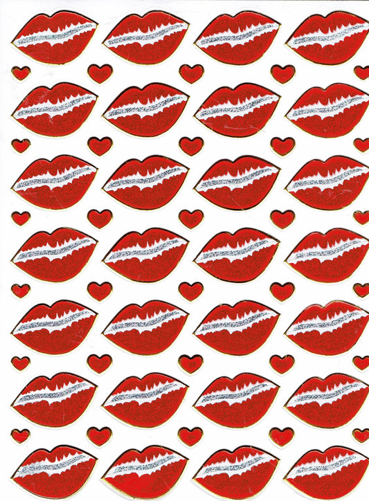 Kussmund Herz Herzen rot Liebe Aufkleber Sticker metallic Glitzer Effekt für Kinder Basteln Kindergarten Geburtstag 1 Bogen 330