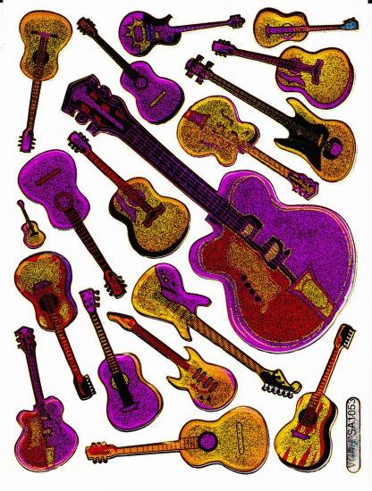 Guitare musique bande autocollants autocollants métallisé paillettes effet écoliers artisanat maternelle 1 feuille 359