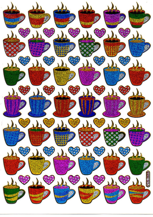Kanne Tee Kaffee Tasse Aufkleber Sticker metallic Glitzer Effekt Schule Büro Ordner Kinder Basteln Kindergarten 1 Bogen 362