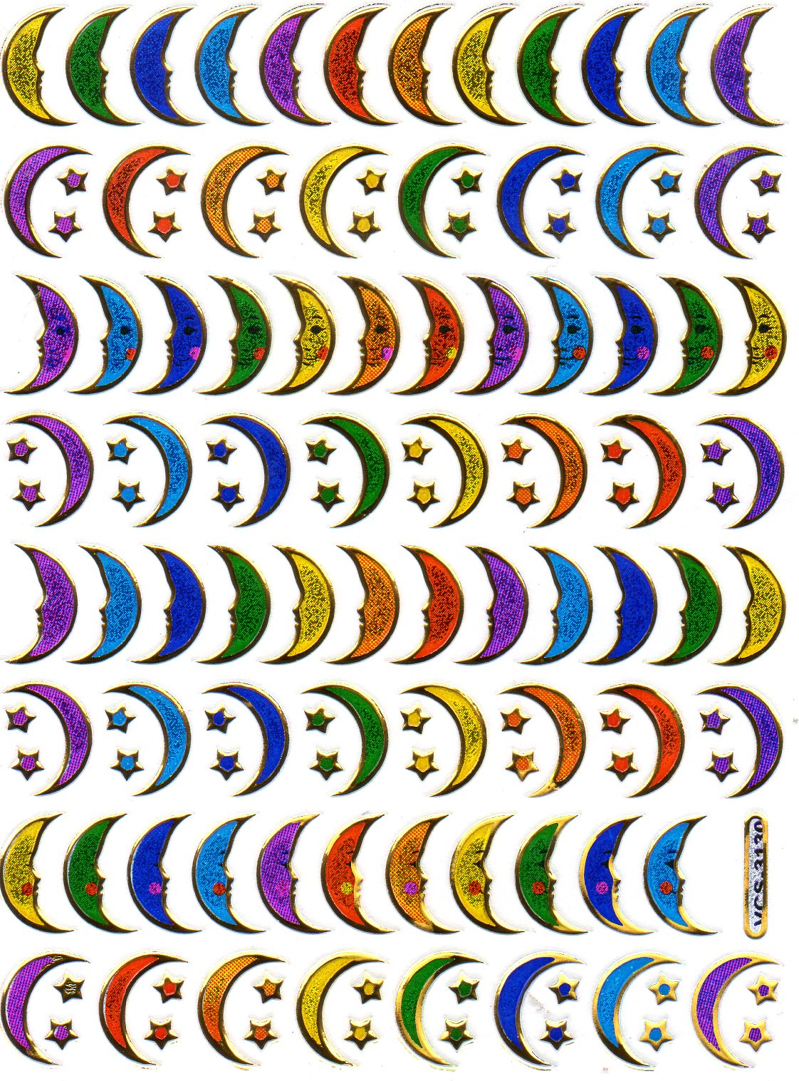 Mond Halbmond Sterne Stern bunt Aufkleber Sticker metallic Glitzer Effekt für Kinder Basteln Kindergarten Geburtstag 1 Bogen 370