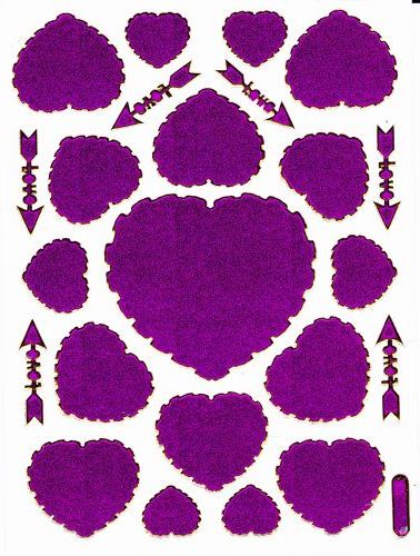 Herz Herzen lila Liebe Aufkleber Sticker metallic Glitzer Effekt für Kinder Basteln Kindergarten 1 Bogen 372