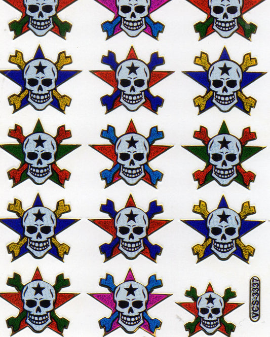Totenkopf Piraten Skull Knochen Aufkleber Sticker metallic Glitzer Effekt Schule Büro Ordner Kinder Basteln Kindergarten 1 Bogen 386