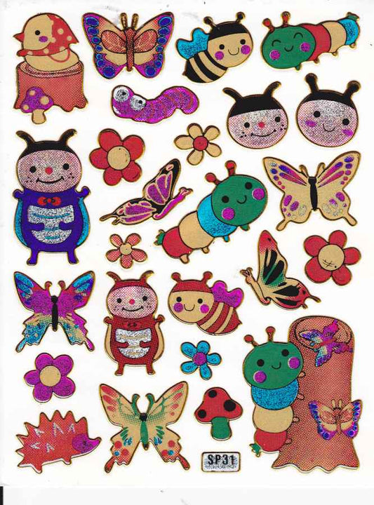 Biene Hummel Wespe bunt Tiere Aufkleber Sticker metallic Glitzer Effekt Kinder Basteln Kindergarten 1 Bogen 406