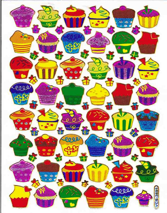 Törtchen Muffin Cupcake´Sticker Autocollant Effet Paillettes Métalliques École Enfants Artisanat Maternelle 1 feuille 415