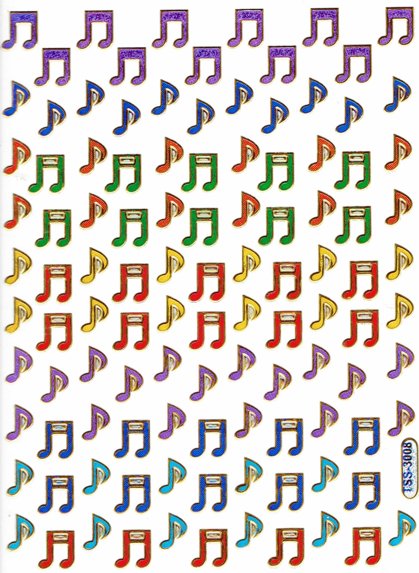 Klangvolle Kreativität: Bunte Musiknoten - Metallic Glitzer Sticker für Kinder, Basteln und Kindergarten 1 Bogen