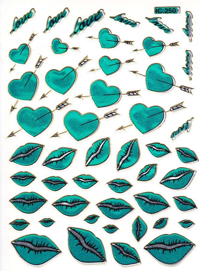 Kissing lips heart hearts green love sticker metallic glitter effect for children crafts kindergarten birthday 1 sheet 476