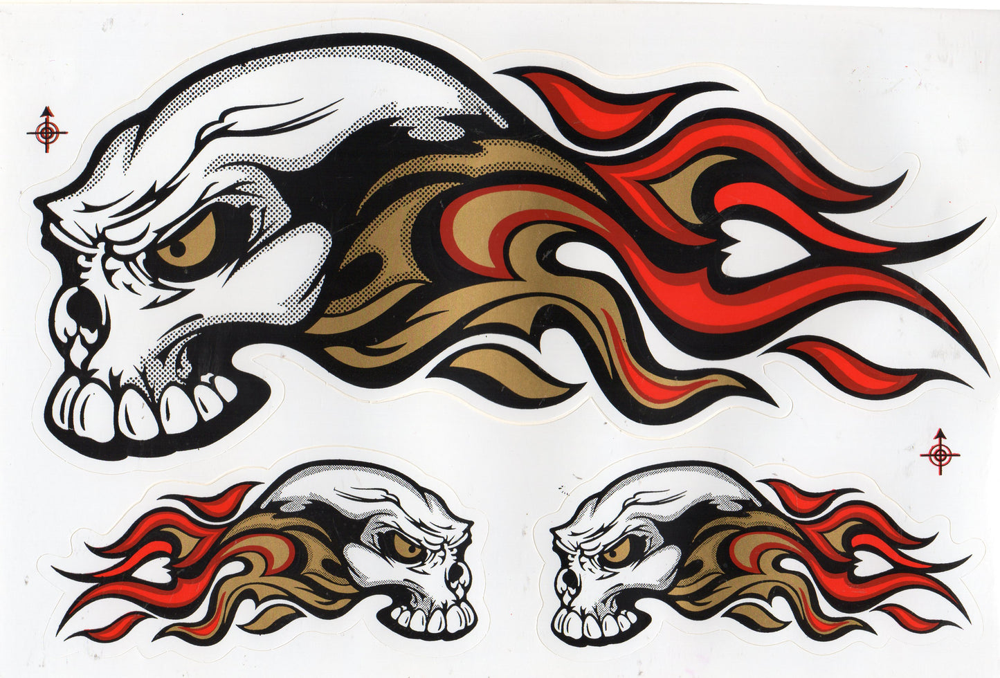 Totenkopf Flammen Feuer gold Aufkleber Sticker Motorrad Roller Skateboard Auto Tuning Modellbau selbstklebend 479