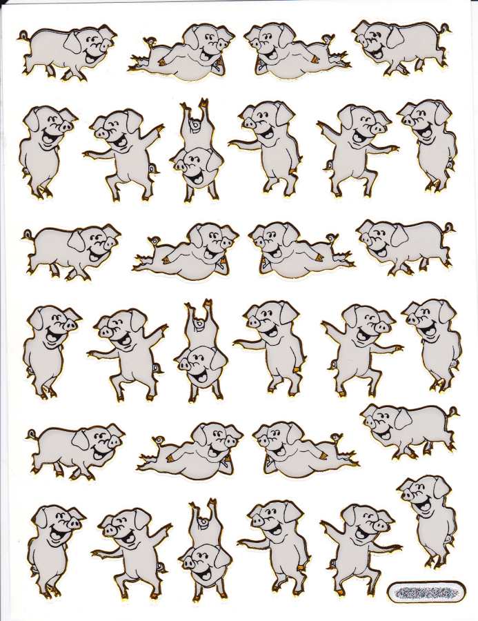 Diversité étincelante : Petits cochons colorés - Autocollants pailletés métalliques pour enfants, activités manuelles et maternelle, 1 feuille ST486