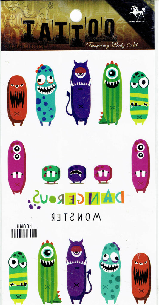 Tattoo - Bunte Monster - Aufkleber Sticker für Kinder Erwachsene 1 Bogen selbstklebend 16x10cm 501