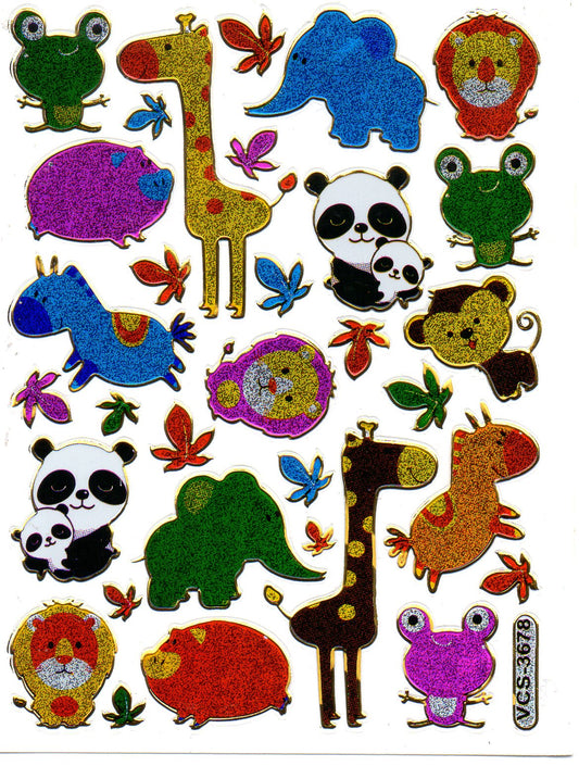 Panda Giraffe Elefant bunt Tiere Aufkleber Sticker metallic Glitzer Effekt Kinder Basteln Kindergarten 1 Bogen 515