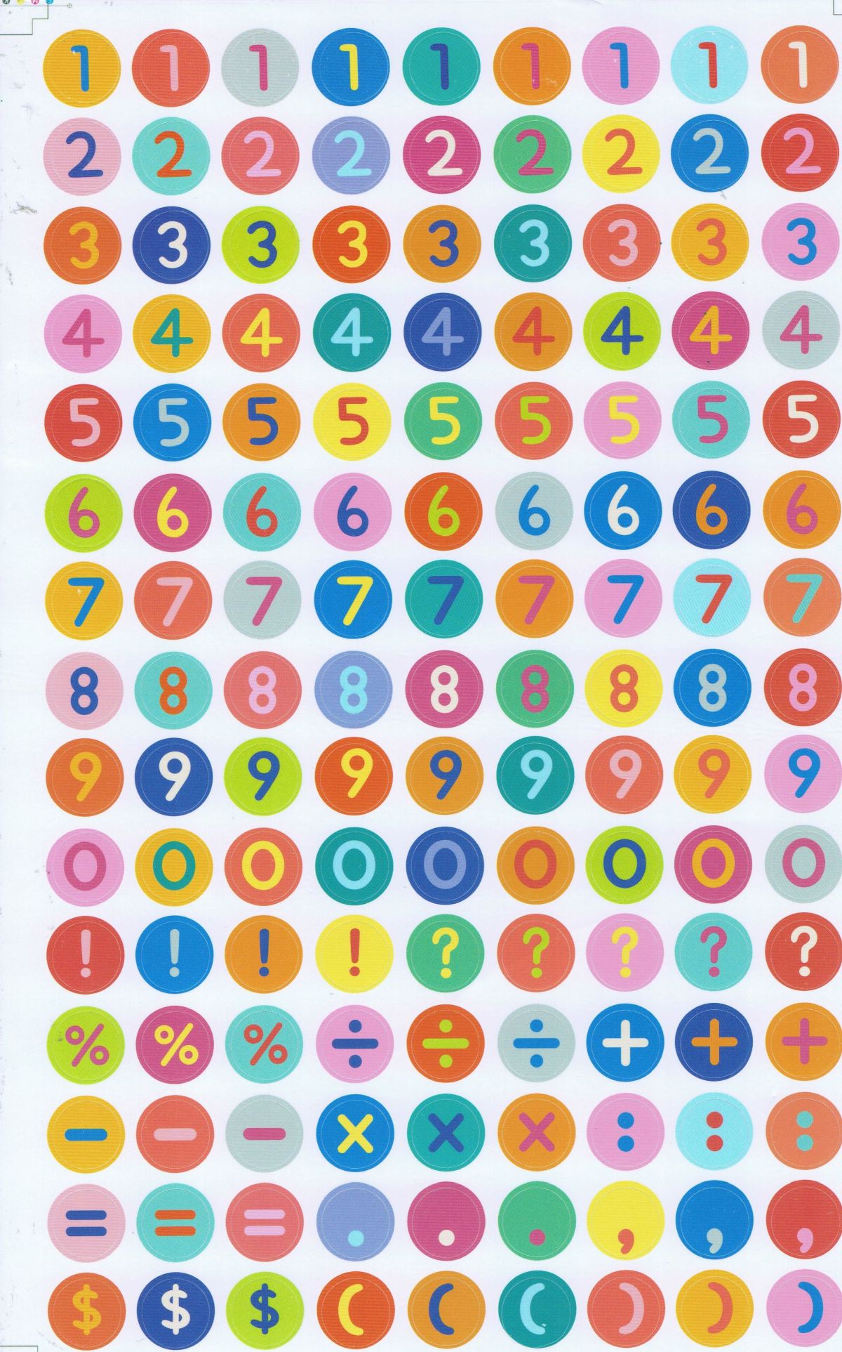 Numbers 123 colorful 13 mm high stickers for office folders children crafts kindergarten birthday 1 sheet 526