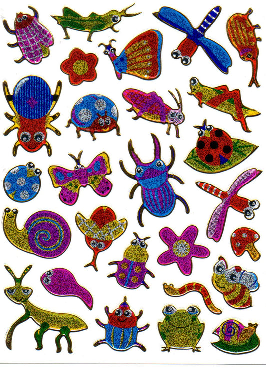 Insekten Käfer Schmetterling bunt Tiere Aufkleber Sticker metallic Glitzer Effekt Kinder Basteln Kindergarten 1 Bogen 535