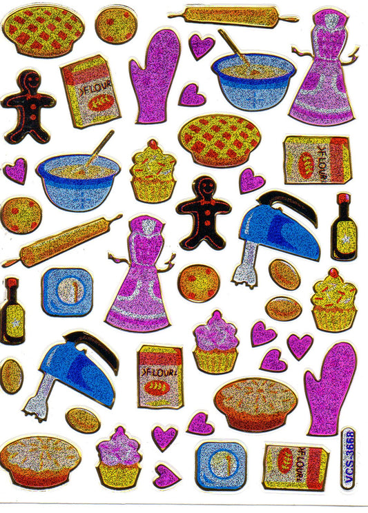 Süße Verzierungen: Kuchen Backen - Metallic Glitzer Sticker für Schule, Kinder, Basteln und Kindergarten (1 Bogen, Nr. 545)