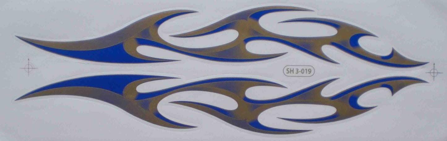 Large flames fire blue sticker film 1 sheet 530 mm x 170 mm weatherproof motorcycle scooter skateboard car tuning self-adhesive FL013