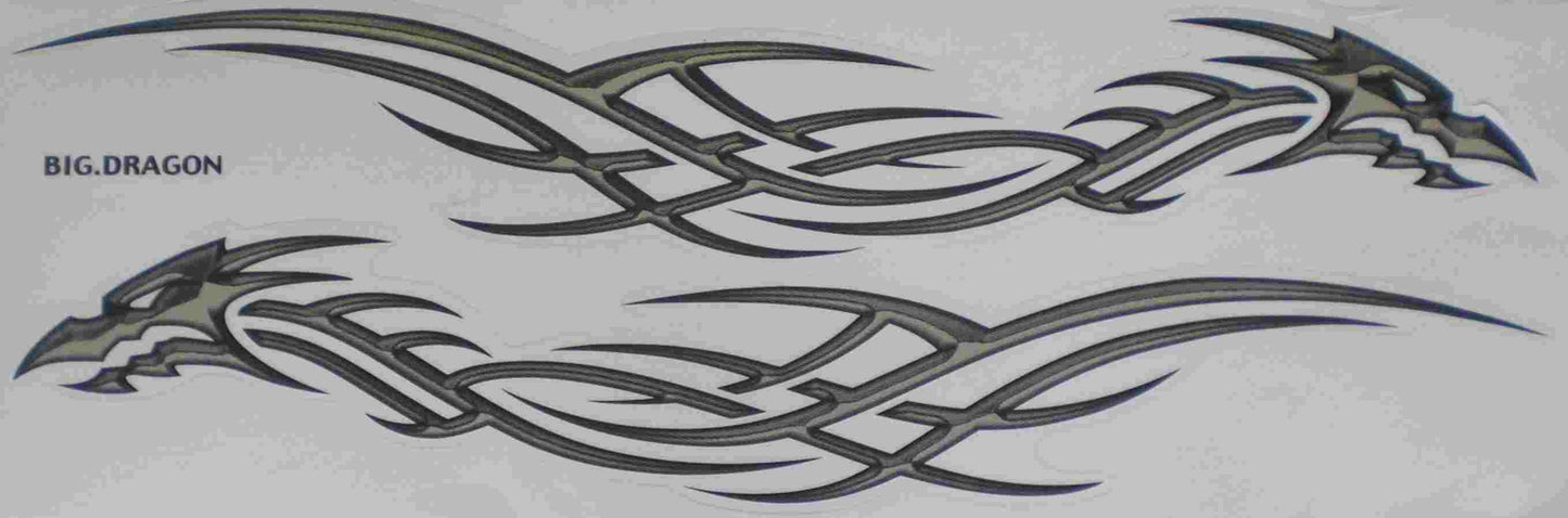 Dragon Large Flames Fire Gray Sticker Decal Film 1 Sheet 530 mm x 170 mm Weatherproof Motorcycle Scooter Skateboard Car Tuning Self-adhesive FL054