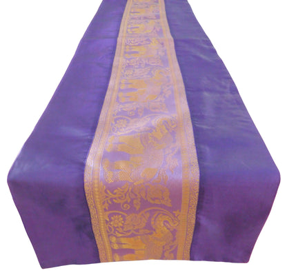 Chemin de table fait main avec bordure éléphant en soie thaïlandaise | 90–240 cm | Décoration de table élégante pour salon, mariage et fêtes