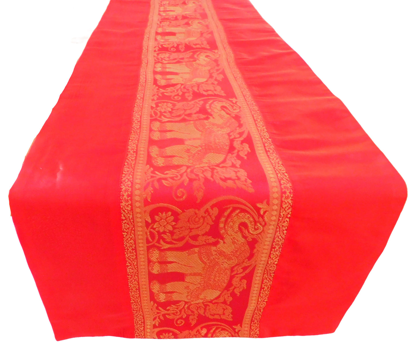 Chemin de table fait main avec bordure éléphant en soie thaïlandaise | 90–240 cm | Décoration de table élégante pour salon, mariage et fêtes