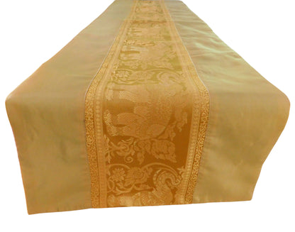 Chemin de table fait main avec bordure éléphant en soie thaïlandaise | 90–240 cm | Décoration de table élégante pour salon, mariage et fêtes