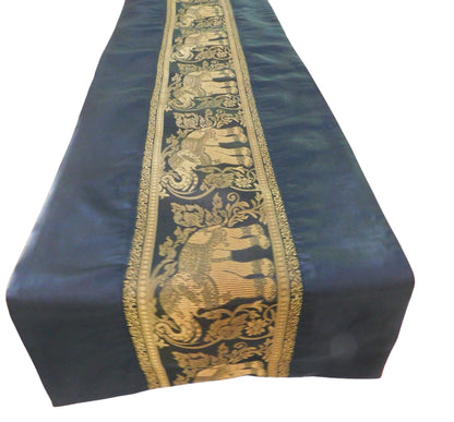 Chemin de table fait main avec bordure éléphant en soie thaïlandaise | 90–240 cm | Décoration de table élégante pour salon, mariage et fêtes