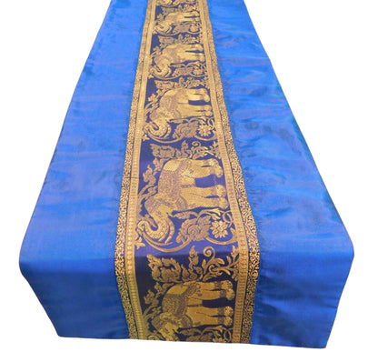 Chemin de table fait main avec bordure éléphant en soie thaïlandaise | 90–240 cm | Décoration de table élégante pour salon, mariage et fêtes