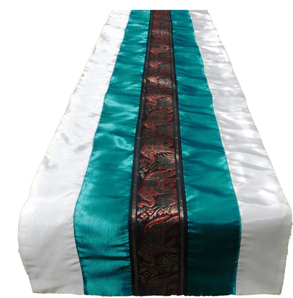 Chemin de table bicolore avec bordure éléphant Festival de Noël Anniversaire Fête de mariage Salon Cuisine Nappe en soie thaïlandaise Soie thaïlandaise