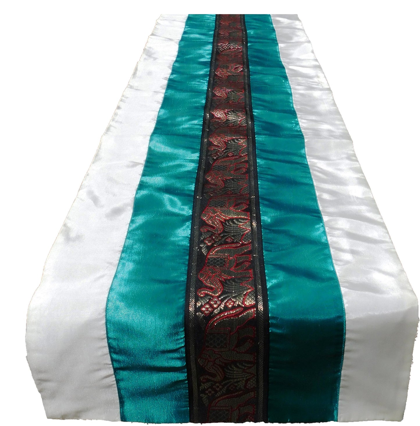 Chemin de table bicolore avec bordure éléphant Festival de Noël Anniversaire Fête de mariage Salon Cuisine Nappe en soie thaïlandaise Soie thaïlandaise