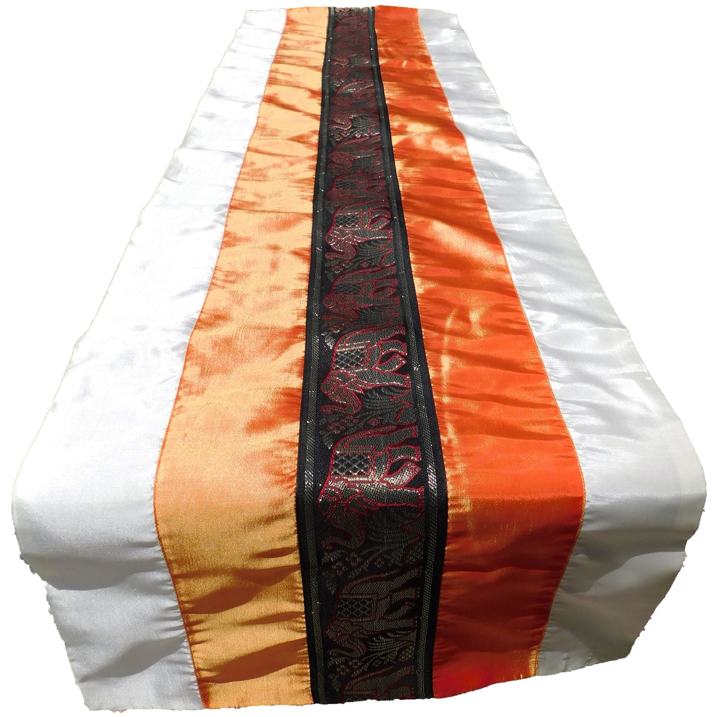 Chemin de table bicolore avec bordure éléphant Festival de Noël Anniversaire Fête de mariage Salon Cuisine Nappe en soie thaïlandaise Soie thaïlandaise