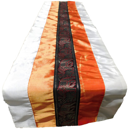 Chemin de table bicolore avec bordure éléphant Festival de Noël Anniversaire Fête de mariage Salon Cuisine Nappe en soie thaïlandaise Soie thaïlandaise