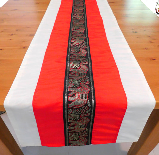 Tischläufer zweifarbig mit Elefanten Borte Weihnachten Festival Geburtstag Hochzeit Party Wohnzimmer Küche Tischdecke aus Thai Seide Thai Silk