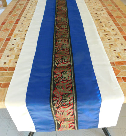 Chemin de table bicolore avec bordure éléphant Festival de Noël Anniversaire Fête de mariage Salon Cuisine Nappe en soie thaïlandaise Soie thaïlandaise