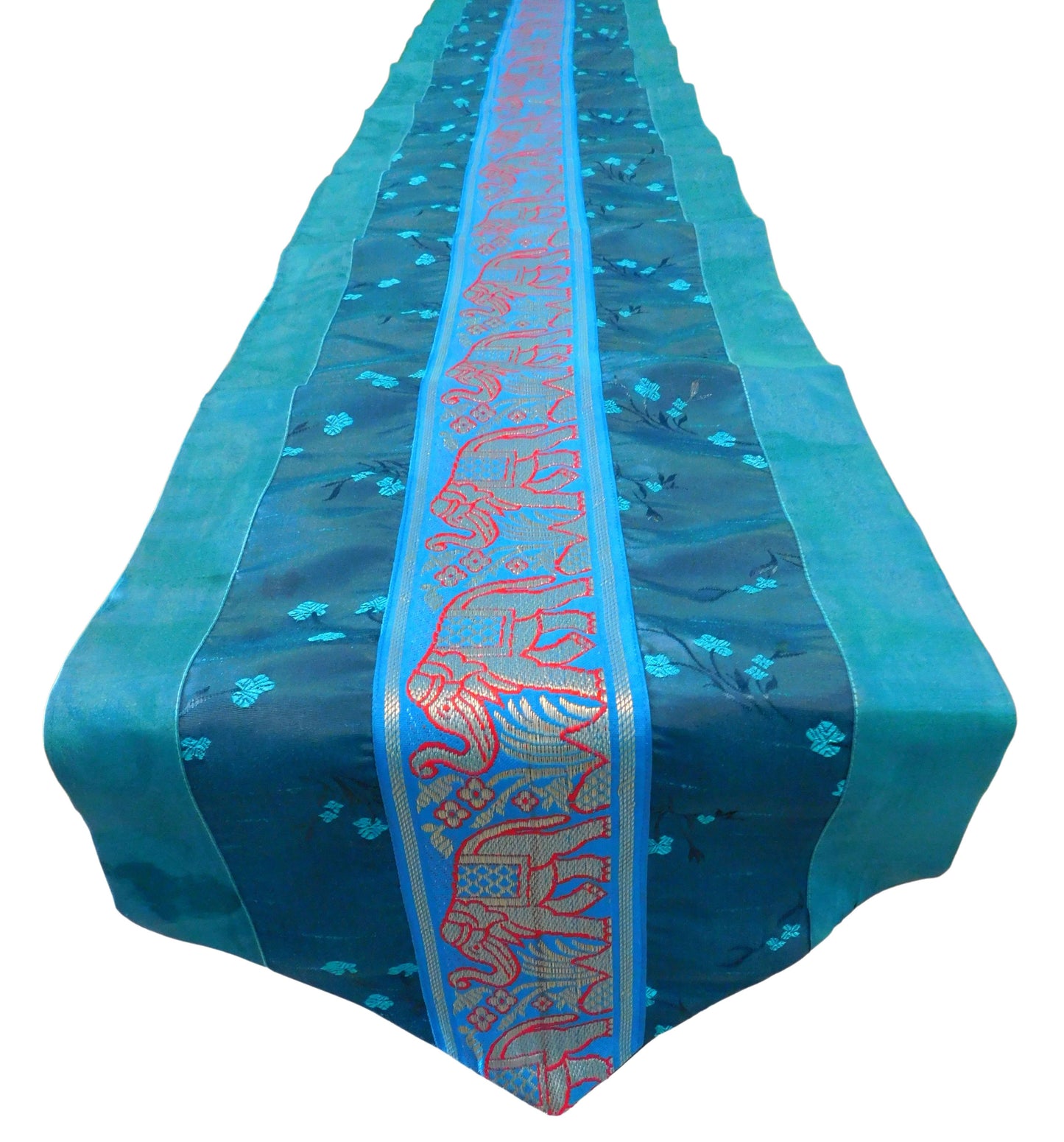 Table runner with elephant flowers motif party banquet Christmas festival birthday wedding party living room kitchen tablecloth made of Thai silk Thai Silk