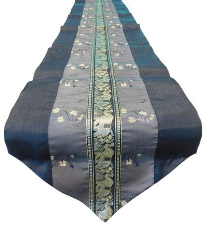 Table runner with elephant flowers motif party banquet Christmas festival birthday wedding party living room kitchen tablecloth made of Thai silk Thai Silk